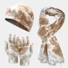 Berets Tie-dye Knitted Hats Gloves Scarf Suits Women Winter Outdoor Cold-proof Bonnet Beanie Hat Men Three-piece Beanies