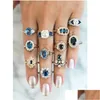 Bagues de bande Bijoux de mode Knuckle Ring Set Bleu Cristal Strass Géométrique Irregar Double Couleur Anneaux Ensembles 11pcs / Set Drop Livraison Dhmwu