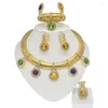 Ensemble de boucles d'oreilles et collier pour femmes, bijoux originaux 24k, magnifiques pierres colorées, simples, à la mode, Bracelet de luxe, Banquet de mariage