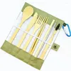 Dinnerware Sets Bamboo Travel Tableware Reusable Cutlery Set With Carrying Case Portable Wooden Charcoal Toothbrush