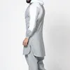 Men's Hoodies Mandylandy Muslim Men Colorblock Plus Size Long Section Sweatshirts Hood Zipper Pullover Sleeve Length