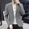 Men's Suits HOO 2022 Men's Fine Plaid Suit Youth Slim Handsome Blazer
