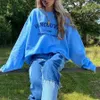 Hoodies voor dames sweatshirts mooie blauwe letter print vintage preppy stijl oversized sweatshirt voor tieners meisjes casual losse lange mouw harajuku tops kleding 221129