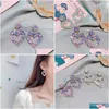 Dangle Chandelier Fashion Jewelry S925 Sier Post Diamond Crystal Dangle Peach Heart Earrings Purple Stud Drop Delivery Dhtau