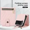 Wallet Phone Cases for Samsung Galaxy Z Flip 4/3 Lambskin Snap Fastener PU Leather Case with Zipper Coin Purse and Shoulder Strap