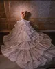 Luxurious Tiered Wedding Dress Ball Gown Custom Made Halter Sequins Lace Backless Church Bridal Dresses