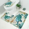 3Pcs/Set Flannel Toilet Mat Floor Bath Mats Foot Mat Living Room Bathroom Carpet Shower Ocean Beach Turtle 3D Printing Non-Slip Rug