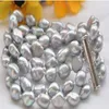 4 row 8-9mm gray baroque freshwater cultured pearl bracelet 7.5"