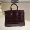 Birkinbag ręcznie robione pełne torby oryginalna skórzana torba krokodylowa 30cm wino czerwona torebka damska duża pojemność AYW