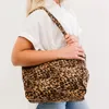 Canvas Leopard Shopping Bag Zebra Tote Purse Front Open Pocket Light Weight Carryall Påsar för att resa JA055