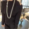 Chains Hand Knotted Necklace 3 Rows Freshwater Pearl White Near Round Green Spinel 7-8mm 75- 80cm Fashion Jewelry