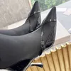 Winter Boots Black Patent Leather Matte Cross Sleeve Pointed High Heel Shoes Boots Medium Fine Fashion Belt Elastic 221130