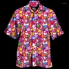 Men's Casual Shirts Men's Hawaiian Shirt Turn-down Collar Buttoned Christmas Santa 3D Printed Short Sleeve Tops Beach Party Couple Wear