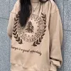 Women's Hoodies Sweatshirts Vintage Letter Print Light Brown Sweatshirt Women American Style Oversized Streetwear Warm Winter Tops O neck Korean Fashion Y2K 221129