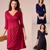 Robes de soirée vêtements de maternité été femmes enceintes robe Sexy col en v demi manches a-ligne élégante couleur unie grande taille