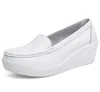 Women White Nursing Shoes Comfortable Slip on Vulcanize Shoes Breathable Lady Walking Shoes Nurse Work Wedge Leather Loafers 210322623878