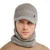 Bandanas TRIPLE INFINITY Winter Men Hat Outdoor Ear Protection Warm Thick Bicycle Knitted Cap Scarf Windproof Visors Baseball Male