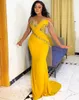 Arabski aso ebi elegancki żółty syrena wieczorowe sukienki koraliki kryształy koronkowe wieczór formalny impreza druga przyjęcie urodziny
