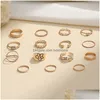 Bandringen mode sieraden knokkel ring set gouden vlinder bloemketen gekruiste geometrische stapelringen midi sets 15 stcs/set drop del dhjl4