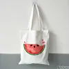 Сумки для покупок 2022 Мода Женская сумка для сумки Кореи Оригинал милый арбуз графический холст для девочек -студента плеча