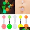 Navel Bell Button Rings Glow At Night Navel Piercing Belly Button Ring Acrylic Bar Stud Glowing Barbell Luminous Nombril For Women Dhfoa