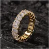 Band Rings Iced Out Hiphop Cube Cz Baguette Rings Jewelery Gold Sliver Micro Paved Ring For Man Women Gift Drop Delivery Jewelry Dhdit