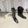 Western Cowboy-Stiefel quadratische runde Zehen Frauen Schuhe gemischte Farbe mit mittleren Kalfstiefeln aus Slip-on echte Ledermode High Heels