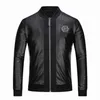 Herren-Leder-Kunstjacke mit Totenkopf-Stickerei, Baseball-Kragen, Western-Motorrad 221129