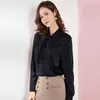 Women's Blouses Real Silk Boulses For Women High Quality 2022 Summer Black Satin Face Bowtie Office Shirts Long Sleeve Casual Sexy Plus Size