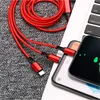 1 Meters 2m 3-in-1 Data Cable Copper Core Nylon Braided Anti-stretch Multi-port Android V8 Type C 2a Fast Charge Mobile Phone Charging Cable For Xiaomi Samsung Huawei