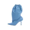 Сапоги для сапог Candy Color Elastic Lace-Up Женщина Длинные ботинки заостренные пальцы тонкой ноги мягкие женщины в середине кальфуф