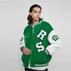 Mens Jackets Men Baseball Women Vintage Embroidery Uniform Black Trendy Patchwork Leather Loose Varsity Green 221129