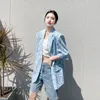 Women's Suits Blazer Women Short-sleeved Suit Jacket Women's Trendy Ins Spring Summer 2022 Thin Korean Loose Blue Print Fried Street