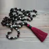Chains 108 Prayer Beads Mala Necklace Dalmatian J-asper Garnet Knotted Buddhist Tassel Jewelry For Men