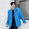 Мужские костюмы 2022 Осенний корейский стиль простой твердый цветный костюм мужчина повседневные голубые пиджаки для m-xxl
