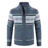 Herrtröjor Autumn Winter Cardigans Sticked Jacket Fashion Print Stand Up Collar Coat Thicker Warm Outwear 221130