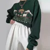 Moletons femininos moletons moletons americanos estampares verdes vintage molhas femininas pullover gole de manga longa de manga longa outono harajuku camisa streetwear top 221129