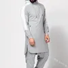 Men's Hoodies Mandylandy Muslim Men Colorblock Plus Size Long Section Sweatshirts Hood Zipper Pullover Sleeve Length