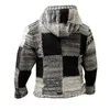 Mens Jackets Fashion Knitted with Hooded Plaid Patterned Autumn Patchwork Hoodies Casual Youth Sweater Cardigan 221129