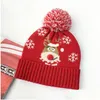 Bonnet / bouchons de crâne d'automne chapeau de Noël d'hiver flocon de neige jacquard motif roux ourlet rouges boulettes de boule de laine grande fille femme tricot tricot dhgch