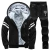 Herren Trainingsanzüge Trainingsanzug Männer 2 Stück Set Warmes Fell Innen Sweatshirt Verdicken JackeHose Strickjacke Winter Fleece Kapuze Männlich Hoodies Mantel 221130