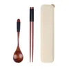Учетные наборы посуды 3PCS/SET Портативные деревянные столовые приборы набор японского стиля Spoon Spoon Accessories