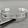 Bangle Handmade Greek Sorority Iota Phi Lambda Heart Letter Stainless Steel To Hollow Out Maple Laef Women Jewelry