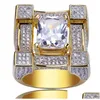 Pierścienie opaski Hiphop High End Luxury Micro Zircon InRlay Designer Bling Diamond Flash Ring Gold Sier Copper Biżuteria Dostawa DHX5O