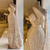 Sparkly Sexy Mermaid Prom Dresses Ostrich Feather One Shoulder Beading Sequined Long Sleeve Pageant Evening Gown 2022 Elegant Vestido de Gala Wly935