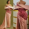 Arabic Aso Ebi Elegant Sequined Lace Evening Dresses Off Shoulder Satin Evening Formal Wear Party Second Reception Birthday Engagement Prom Gowns Dress