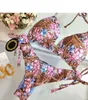 womens new swimwear multicolor print lace-up bikini Swimsuit swimming fashion two-piece sexy Thong string pants bikinis underwear swimsuits Beach suits