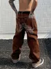 Men's Jeans Latest Design Star Embroidery Straight Loose Fit Boyfriend Pants Pantalone Hombre Y2K Fashion Brown Mid Rise Baggy For Men 221130