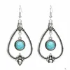 Hoop Huggie Bohemian Fashion Turquoise Geometric Earrings Hollow Out Water Drop Retro Dangle Leverans smycken DHZSA