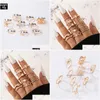 Band Rings Fashion Jewelry Knuckle Ring Set Threensional Hollowout Flower Pearl Hug Butterfly Geometric Opening Rings 8Pcs/Set Drop D Dhtos